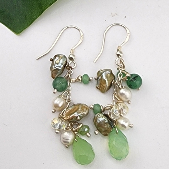 PREHINATE, SWEETWATER & PEARLS HANDMADE IN STERLING SILVER DANGLING EARRINGS - Picture 5 of 6